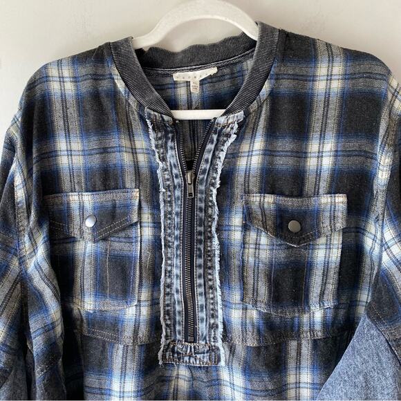 NWT Promesa Rustic Soul Denim and Plaid Half-Zip Top Black Sz XL Boho Western - Picture 3 of 14